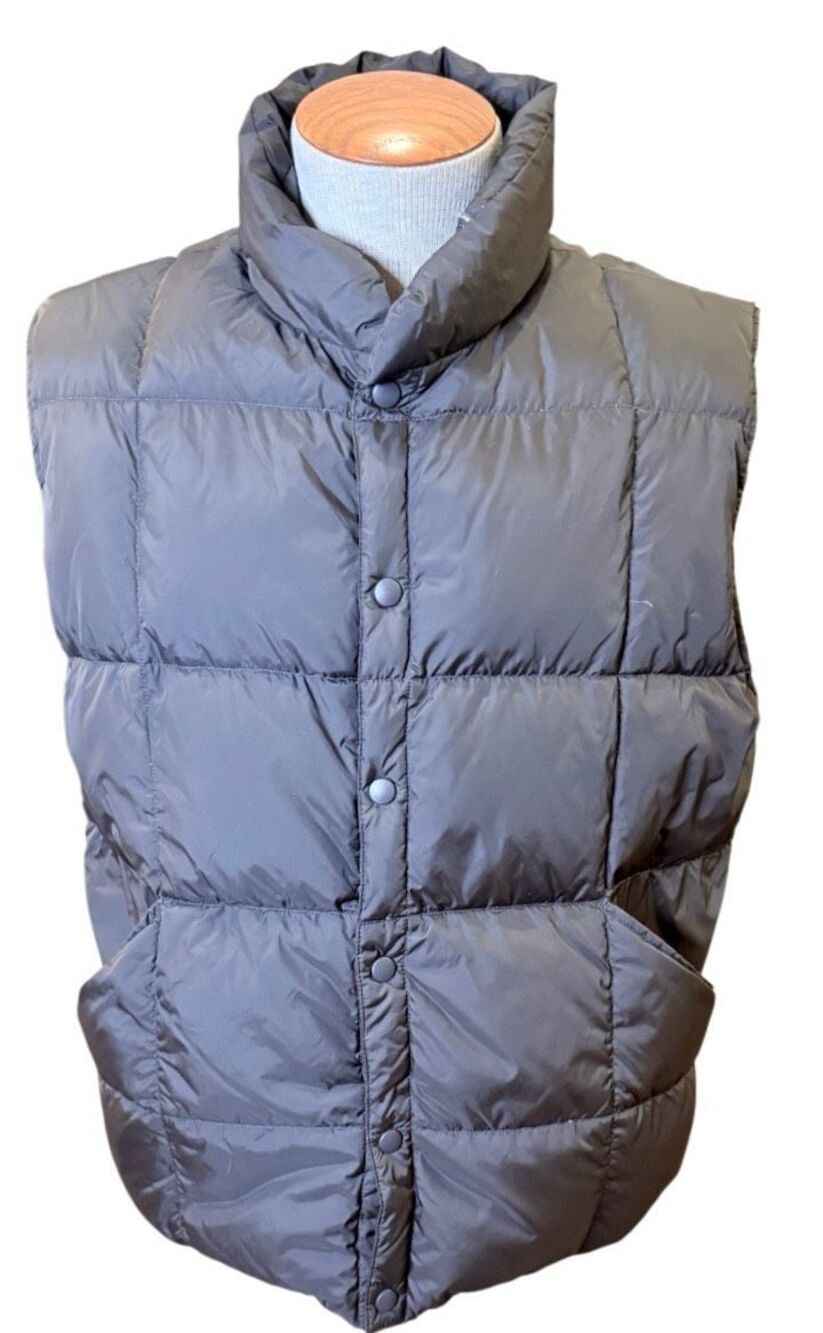 Lands End Goose Down Puffer Vest Black Large Snap Front Outdoors Active
